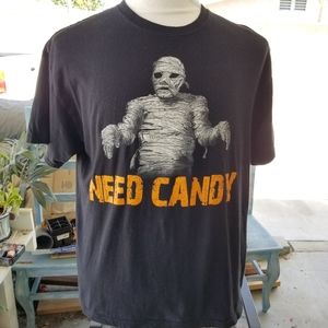 Halloween Men's sz Large Mummy s/s T-Shirt Need Candy Costume Black